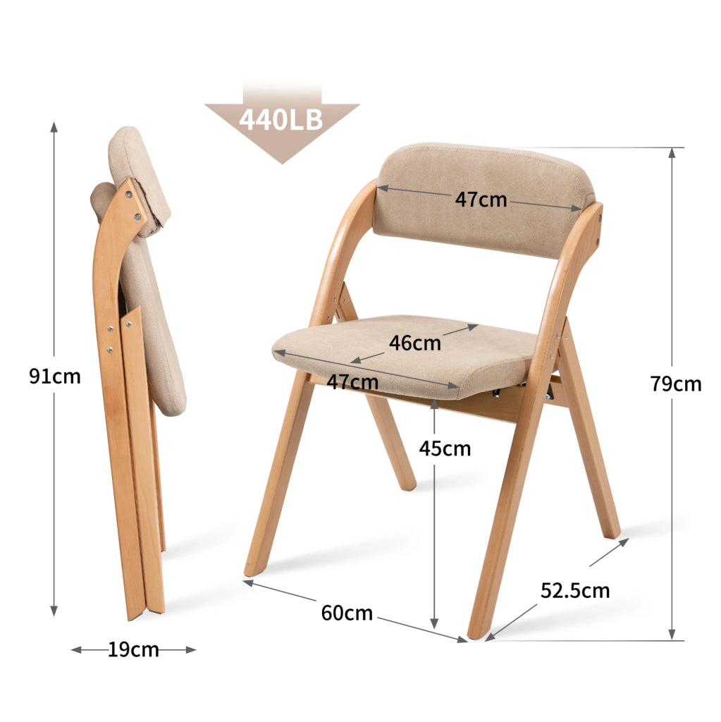 Set di 2 sedie pieghevoli imbottite con rivestimento sfoderabile in legno khaki