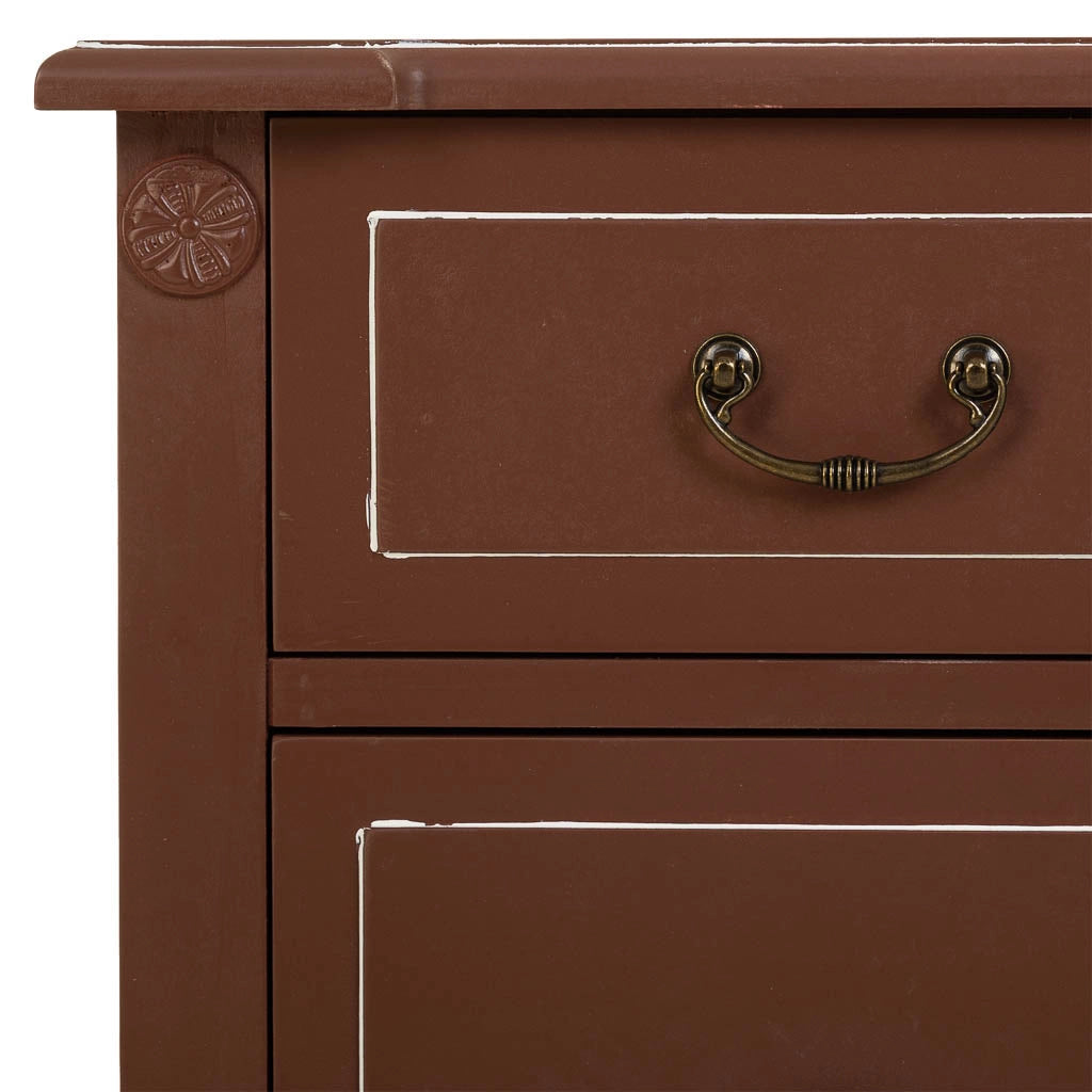 Cassettiera in legno e rattan con due cassetti marroni, 88x38x72h cm