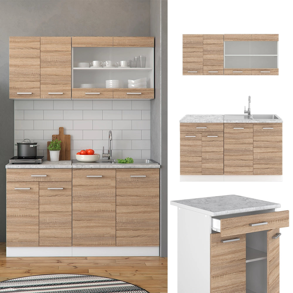 Vicco Cucina monoblocco Sonoma/Bianco 140 cm , PL Rovere