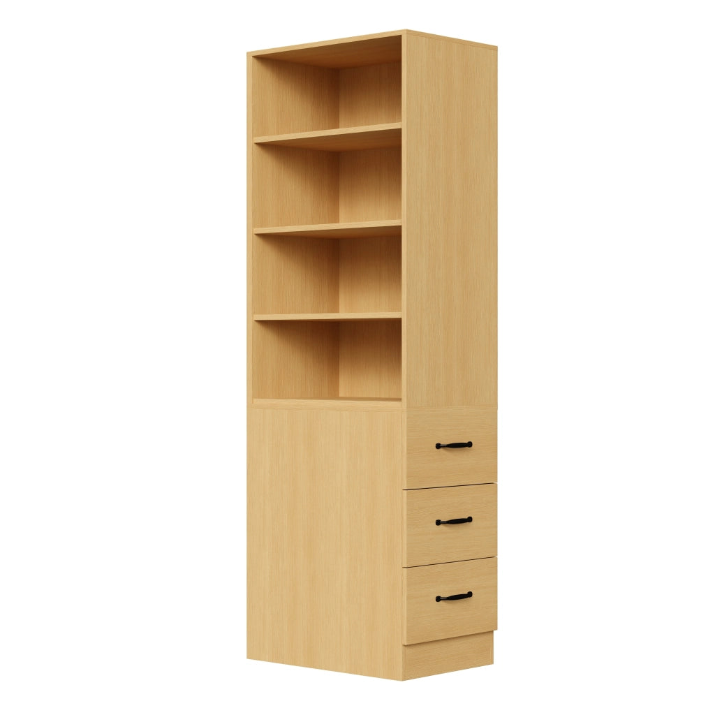 Libreria con 3 cassetti e ripiani regolabili in truciolare rovere 60×38×180 cm