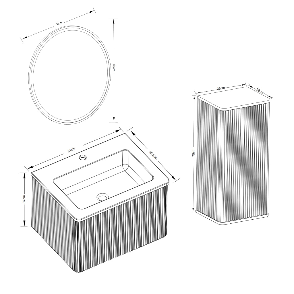 Armadietto da bagno sospeso con lavabo, specchio LED e armadietto laterale, per bagno, in rovere, 60 cm