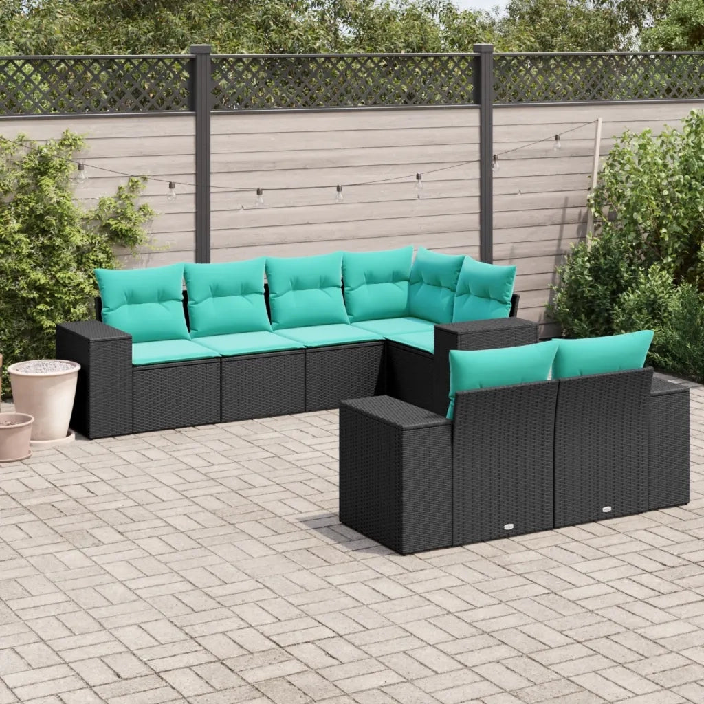 Set Divani da Giardino 7 pz con Cuscini Nero in Polyrattan 3222806
