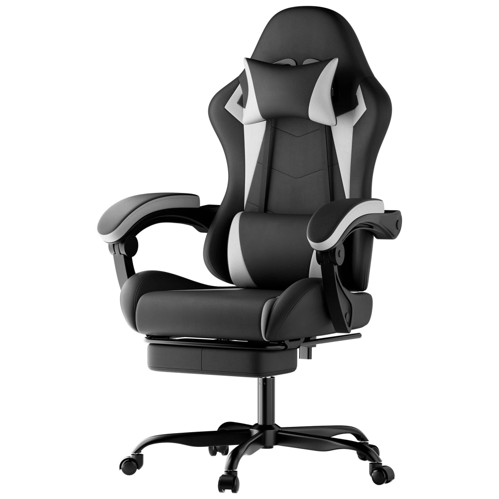 Sedia da Ufficio Gaming Ergonomica con Schienale Regolabile, Braccioli Sincronizzati, PVC Nero Bianco