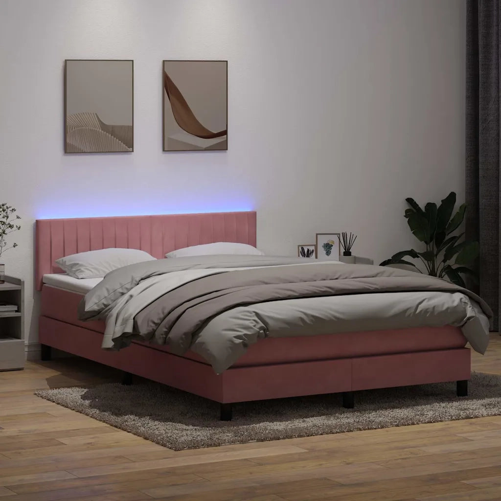 Letto a Molle con Materasso e LED Rosa 140x210 cm in Velluto 3317078