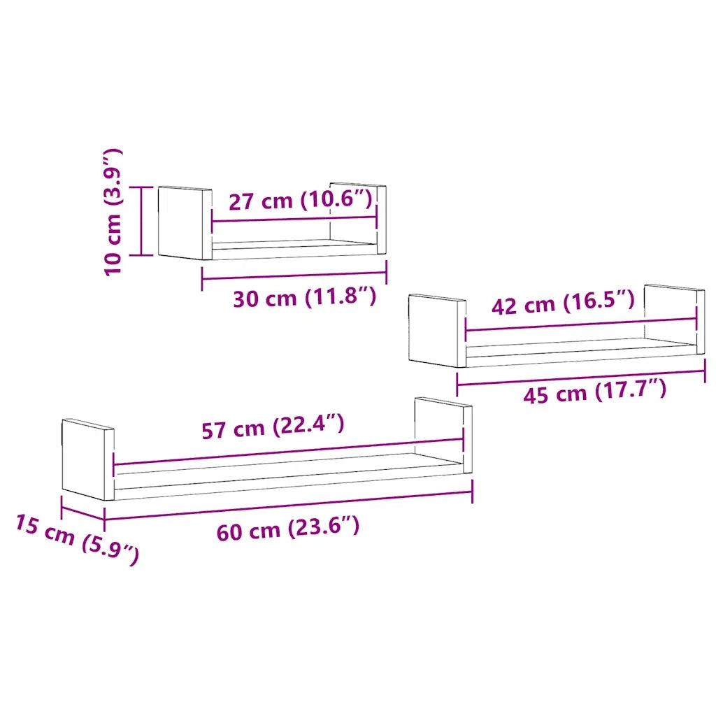3 pz Mensole Parete | Mensola sospesa Rovere Artigianale in Legno Multistrato