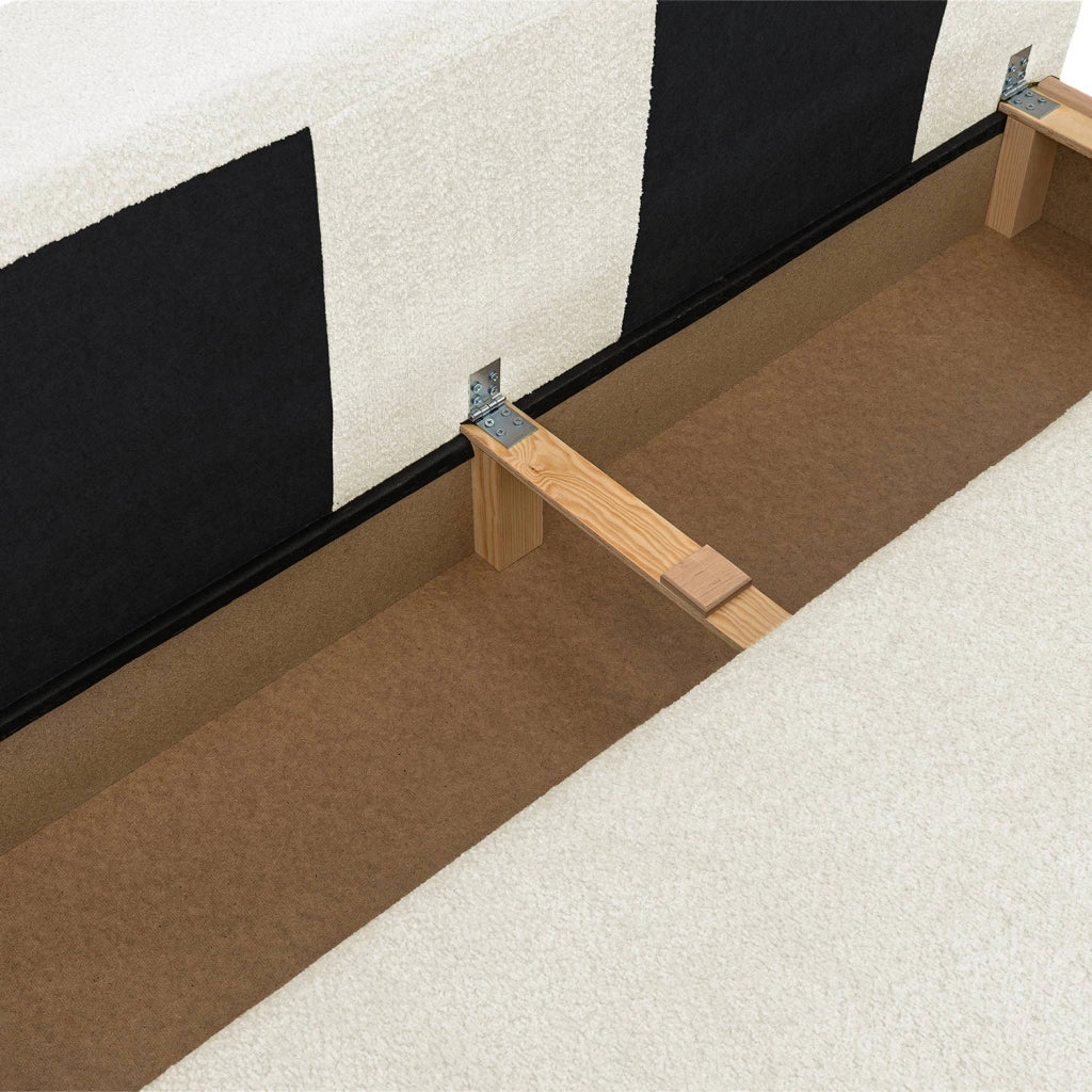 Divano letto bouclé, 3 posti, bianco sporco