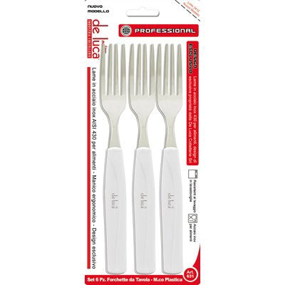 FORCHETTA TAVOLA SUPER DE LUCA - MANICO PLT BIANCO/INOX CF=PZ 6- 2 confezioni