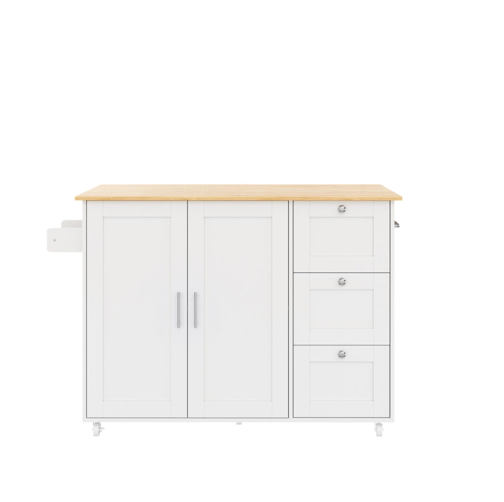Isola da cucina 135x44x90 cm pieghevole con piano estensibile in MDF bianco naturale