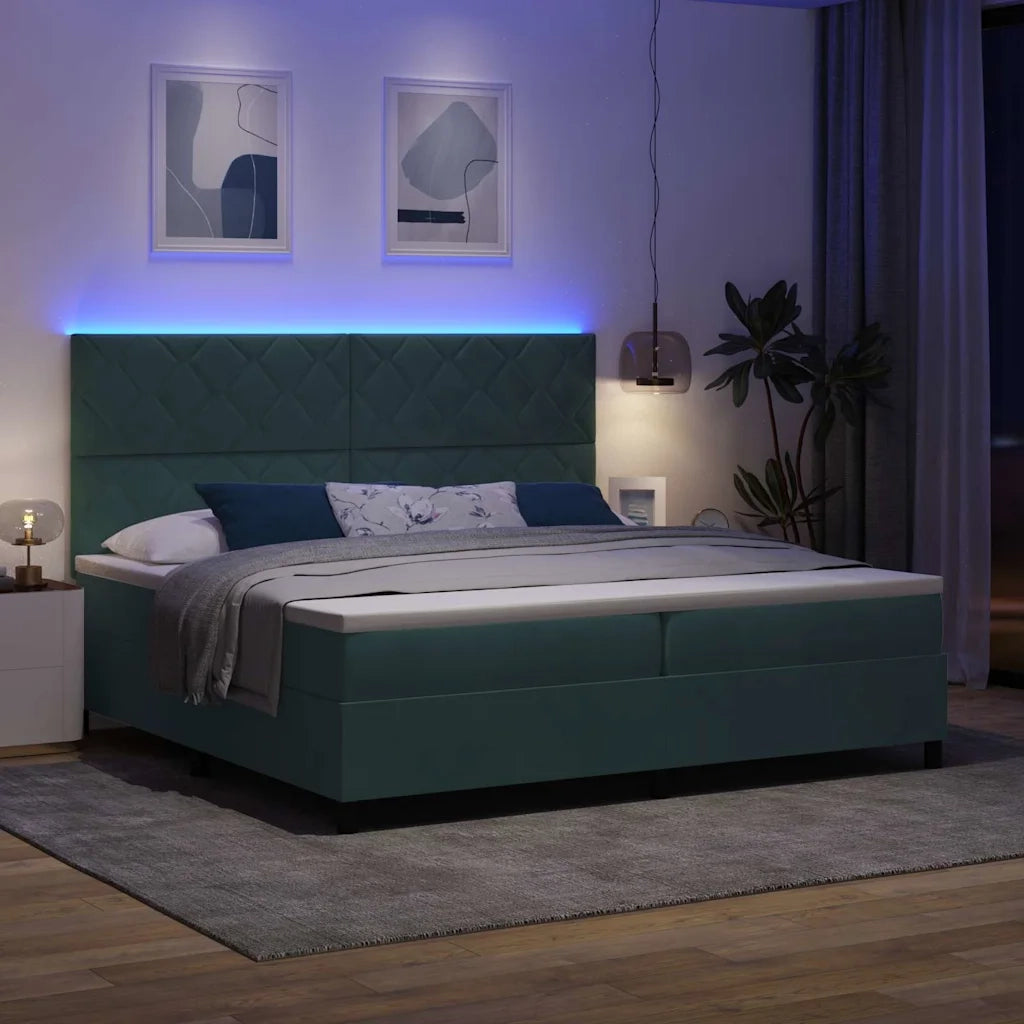 Letto a Sorgente LED Verde Scuro 200 x 200 cm Velluto 3343403