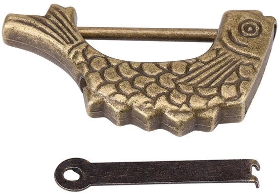 Chiusura a forma di pesce in bronzo imitazione - serratura a chiave piana - design classico - per scatole di gioielli - robusta e duratura