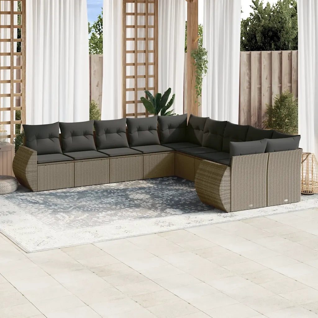 Set Divano Giardino 10 pz con Cuscini Grigio Chiaro Polyrattan 3221911