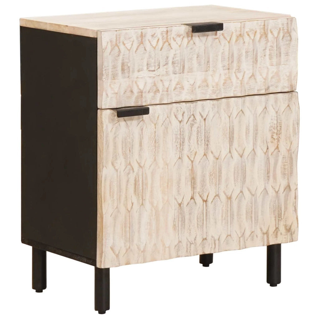 Comodino | Armadio da Notte | Mobiletto da notte Bianco 50 x 33 x 60 cm Legno di mango massello