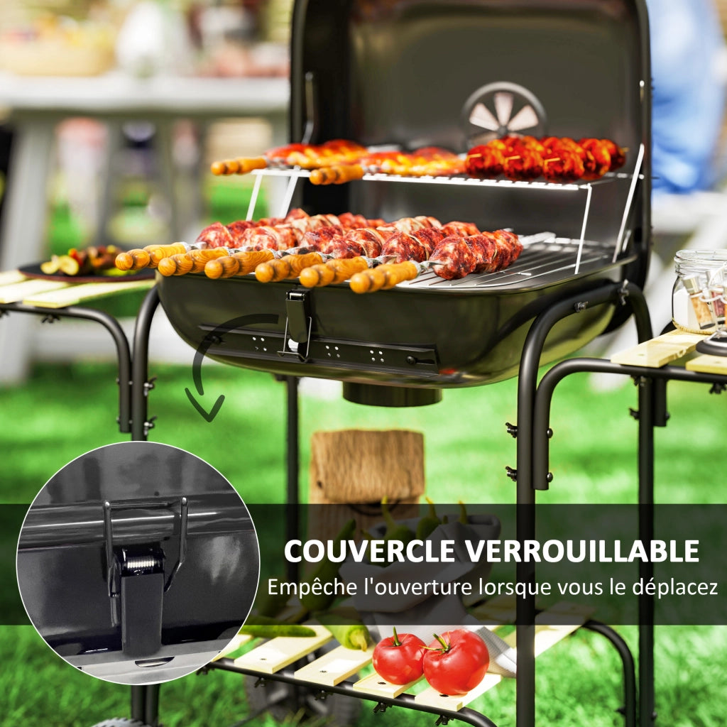 Barbecue con Carrello a Carbone ¨C Zephmum ¨C 1840 cm2, Griglia, Coperchio, Ripiani, Ruote, Nero