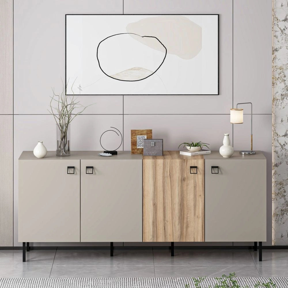 Madia Mila cashmere e rovere 180x47x75H – Eleganza e contrasto per un living raffinato