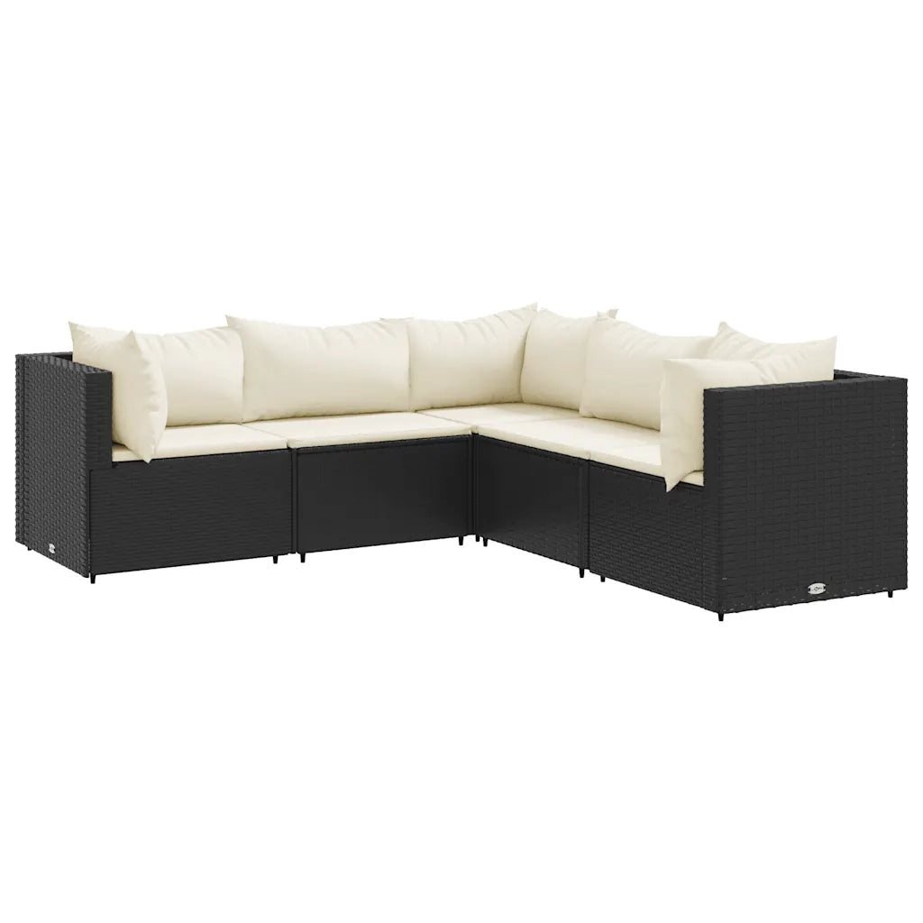 Set Divani da Giardino 5 pz con Cuscini Nero in Polyrattan