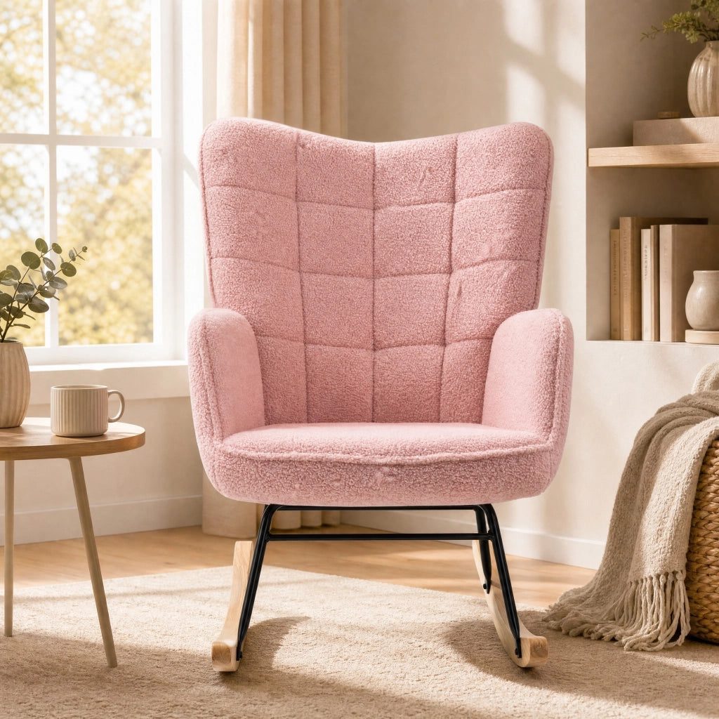 Sedia a dondolo 98x71x101 cm con schienale alto imbottito in poliestere rosa