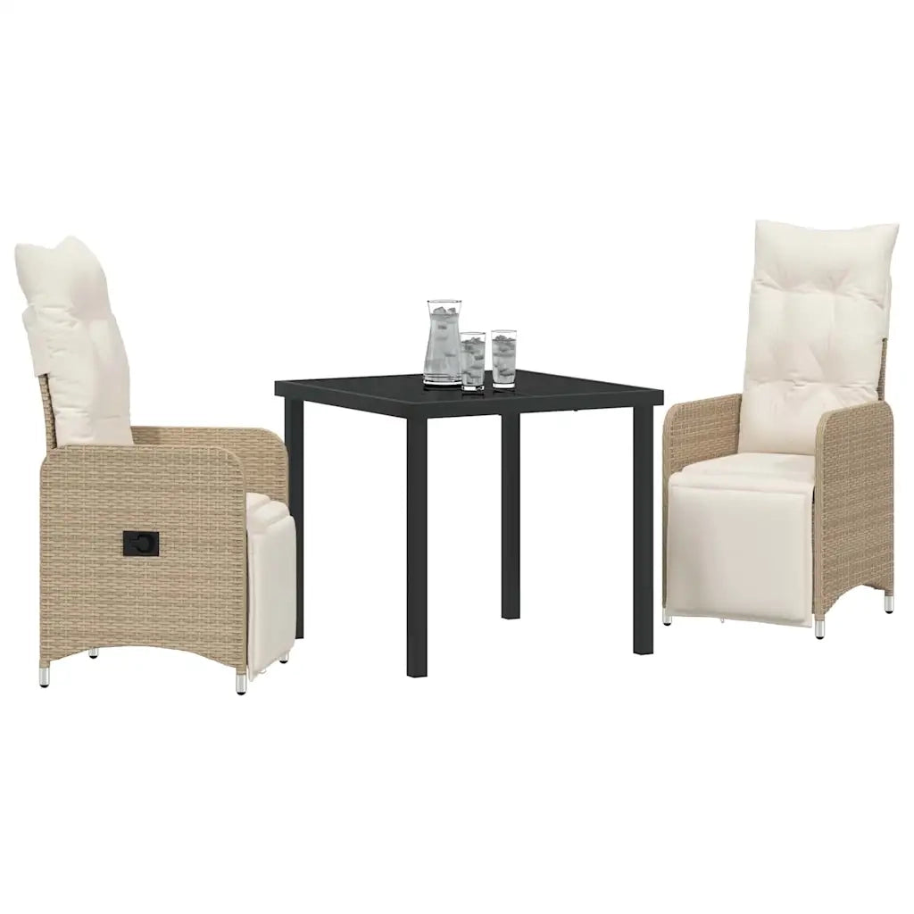 Set da Pranzo per Giardino con cuscino 3 pcs Beige polyrattan