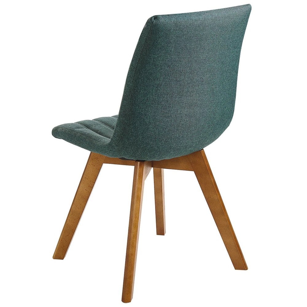 Set di 2 sedie Tessuto poliestere verde Gambe in legno massello scuro Imbottitura verticale Schienale curvo
