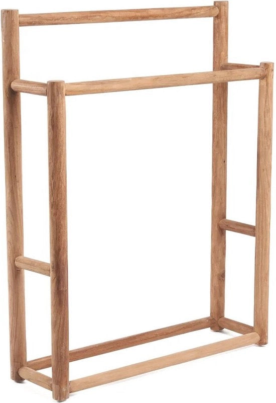 Handdoekhanger Rustico in Teak - Supporto per Asciugamani da Bagno - Sostegno in Legno Naturale - Ecologico - 22cm x 90cm x 70cm