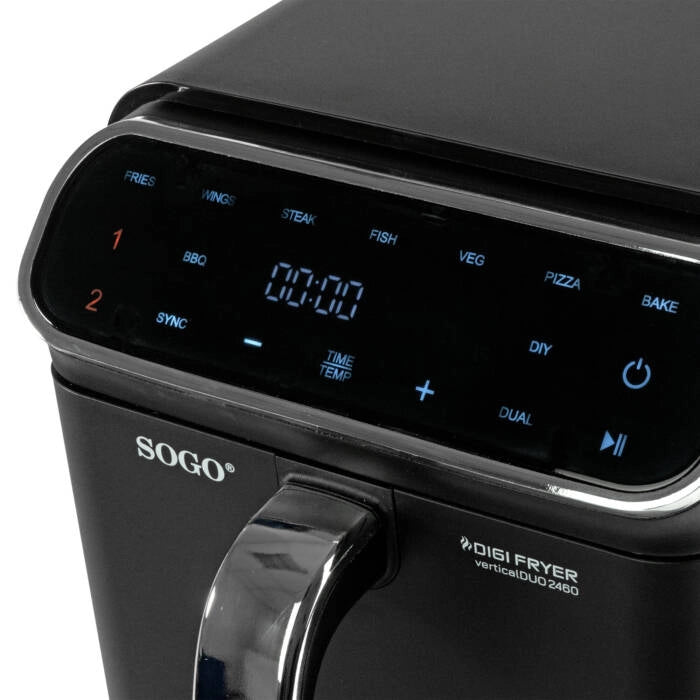 Friggitrice ad aria doppia 11L 1800W con 2 cestelli indipendenti 5,5L, display touch e temperatura fino a 230°C - Sogo