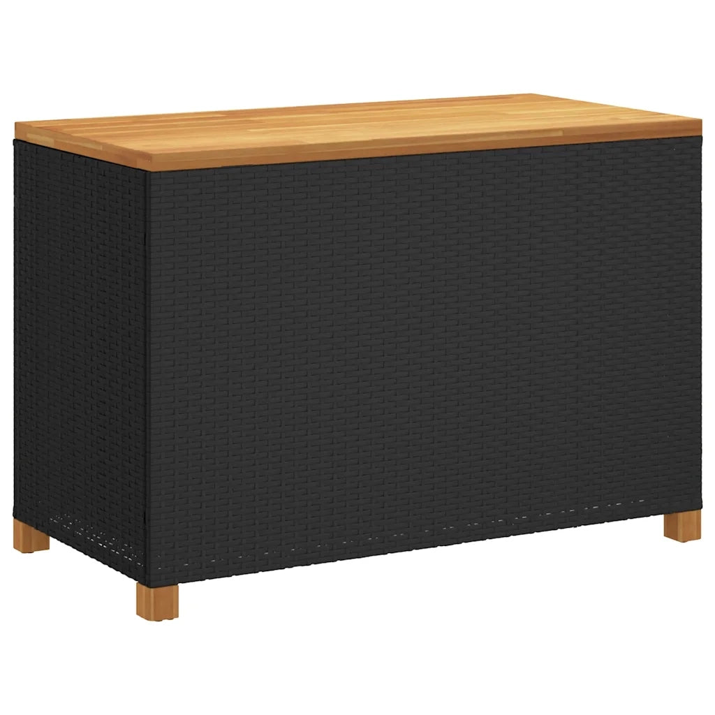 Contenitore Giardino-Cassapanche da esterno Nero 110x55x63cm Polyrattan e Legno Acacia