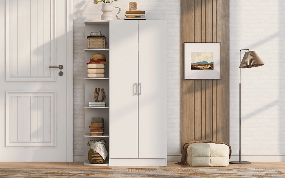 Armadio ULEVR 90x55x170 cm a 2 ante con ripiani e cassetti, MDF bianco