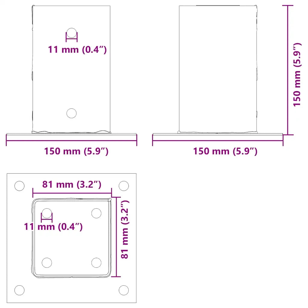 vidaXL Basi per Pali Quadrati 4 pz 81x81 mm Acciaio Verniciato Polvere