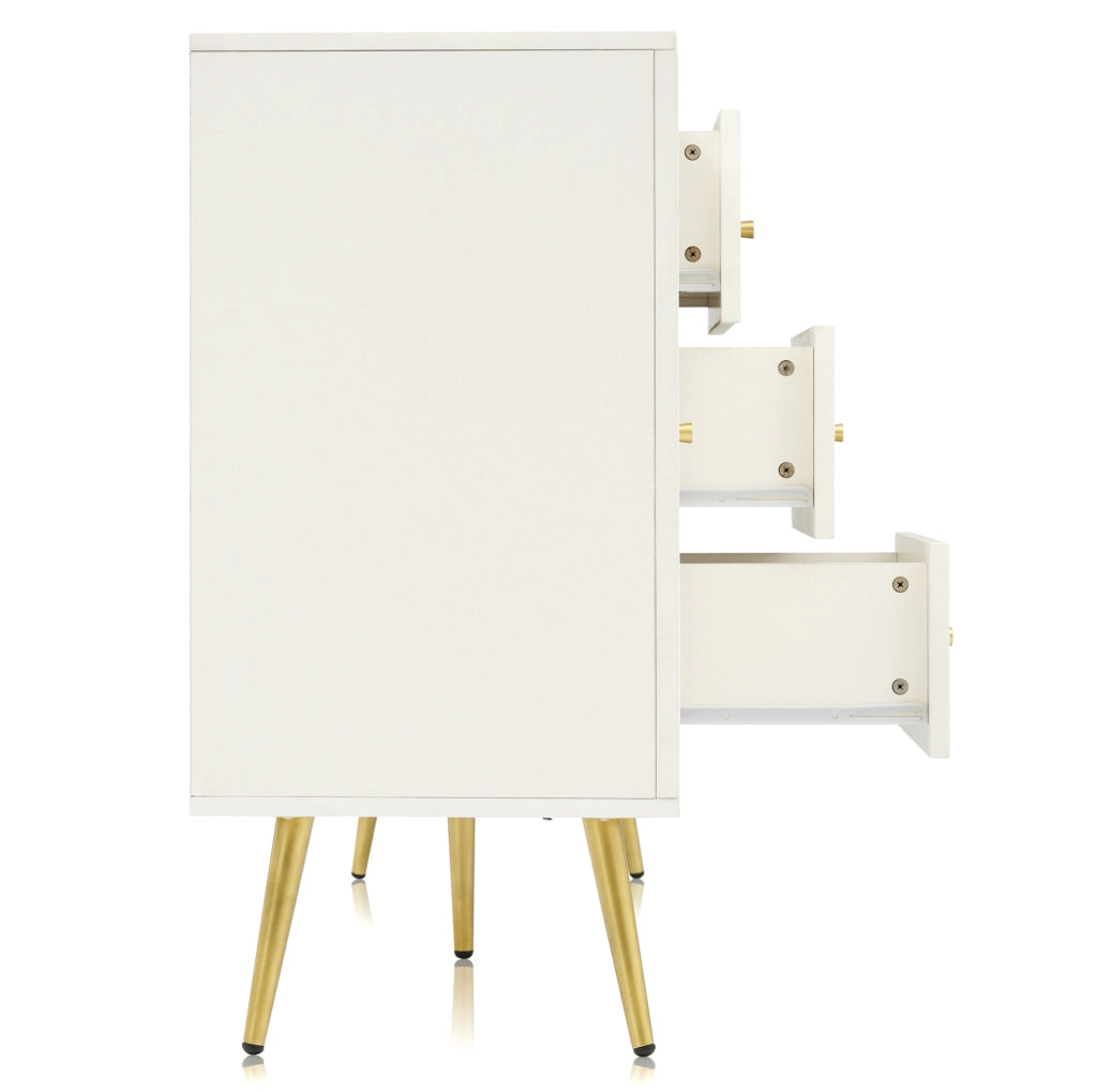 Credenza ULEVR 140x40x84 cm con 2 ante, 3 cassetti e ripiani regolabili, bianco crema