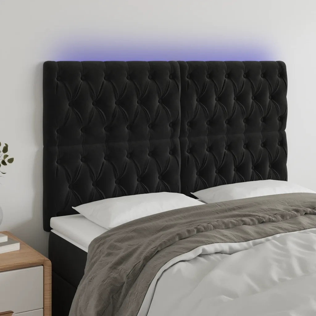 Testiera | Testata a LED Nera 144x7x118/128 cm in Velluto
