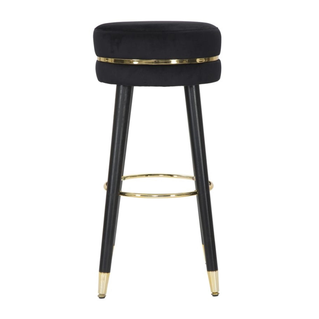 Sgabello da bar Paris nero e gold in tessuto su gambe nere – H 74 cm