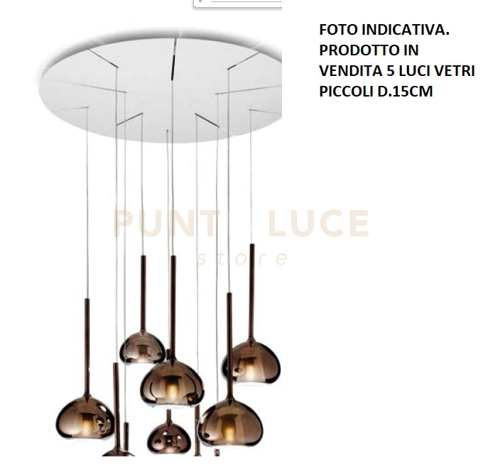 BEBA  LAMPADARIO A SOSPENSIONE TONDO 5 LUCI VETRI BRONZO ATTACCO G9 D.15CM