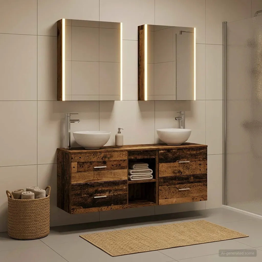 Set di Armadi da Bagno 5 pcs Legno antico 53 x 15,5 x 70 cm 3406693