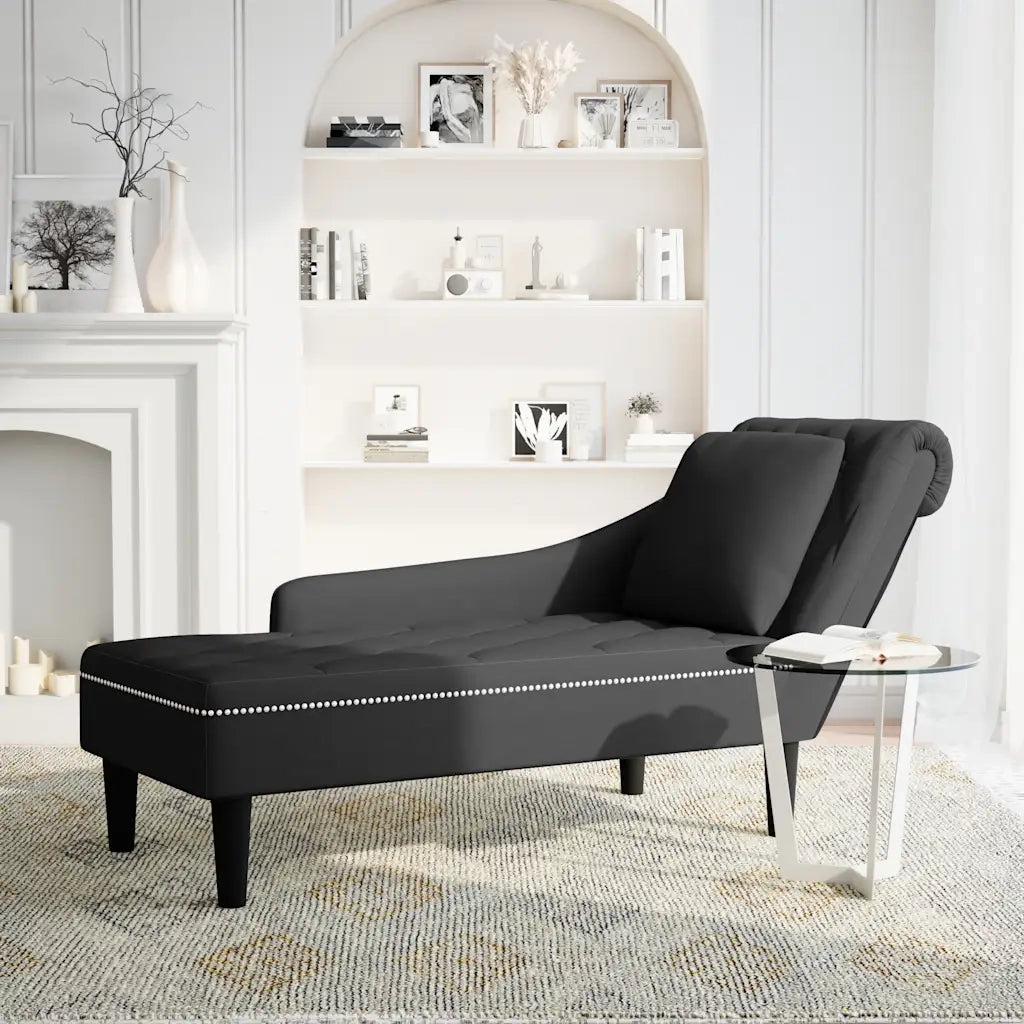 Sdraio con Cuscino e Bracciolo Destro in Velluto Nero CFW4851235