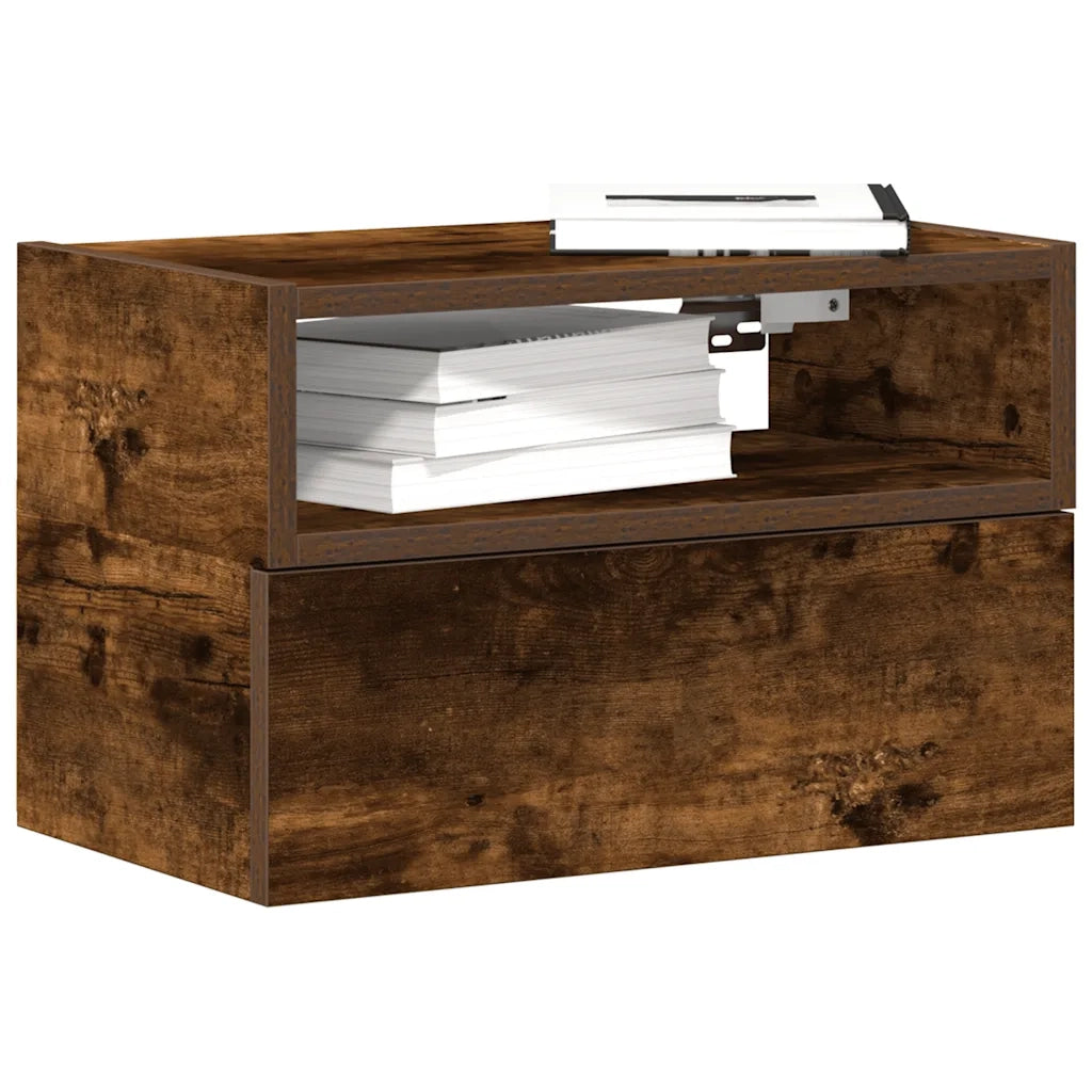 Set di 2 Comodini | Armadio da Notte | Mobiletto da notte a Muro Rovere Fumo 45x26x28,5 cm