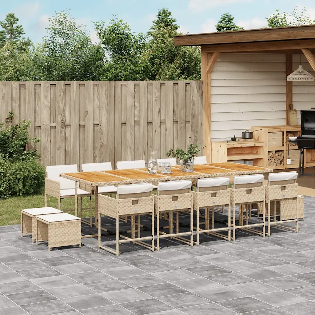 Set da Pranzo da Giardino 15 pz con Cuscini Beige in Polyrattan 3211360