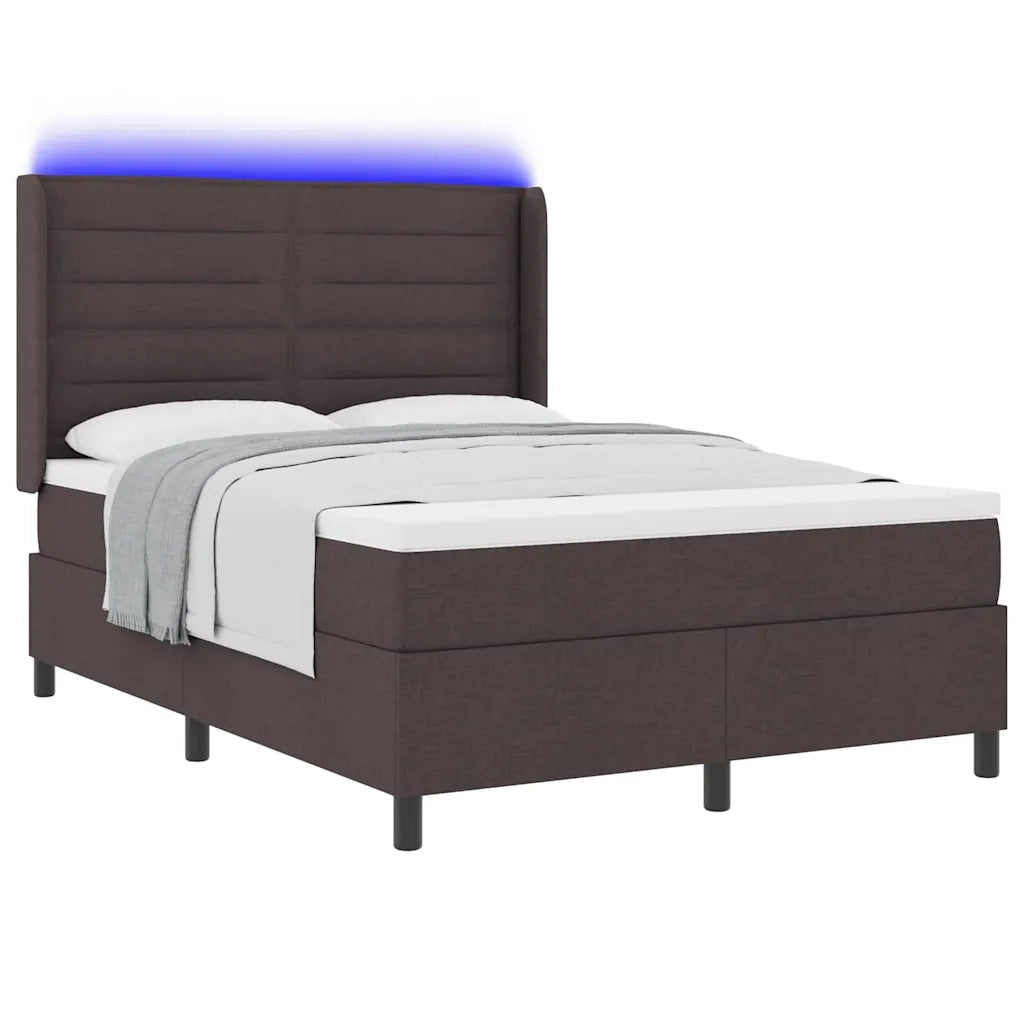 Letto a Sorgente LED Marrone Scuro 140 x 200 cm Tessuto 3343444