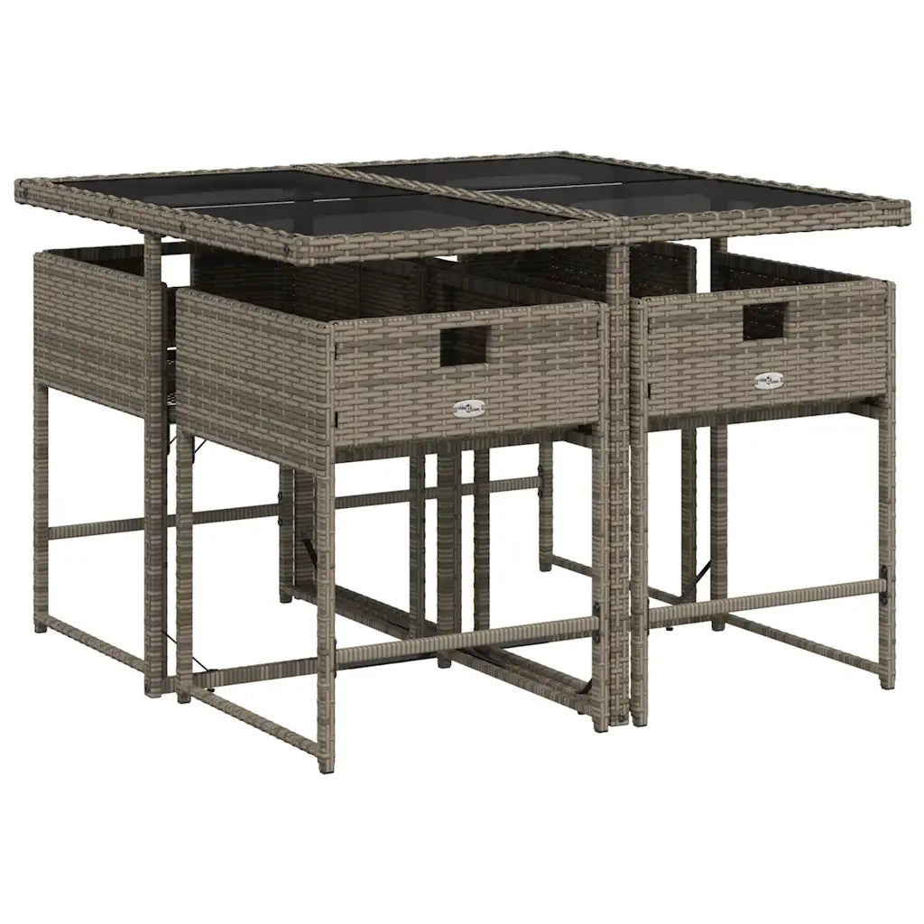 Set da Pranzo da Giardino 5 pz | Set Salotto da Giardino con Cuscini in Polyrattan Grigio