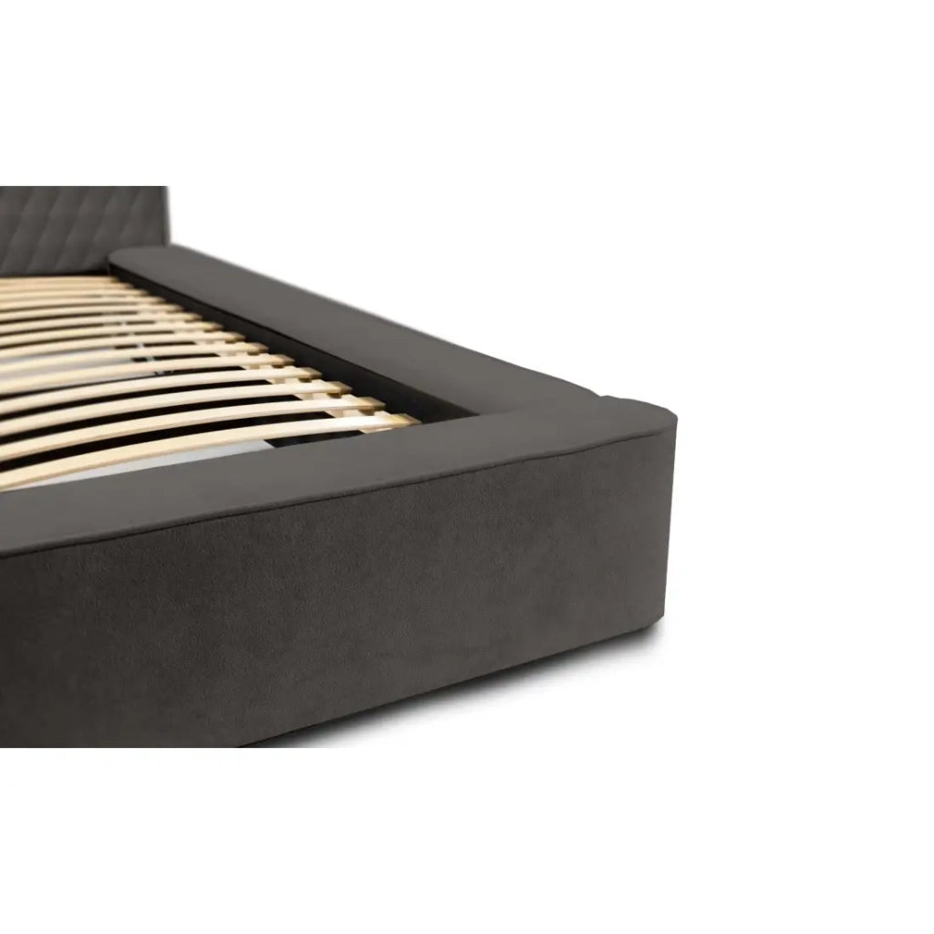 Lit coffre VERNON – Tessuto bouclé in ciniglia Antracite profondo – 160x200 cm – Rete sollevabile – Design di alta gamma