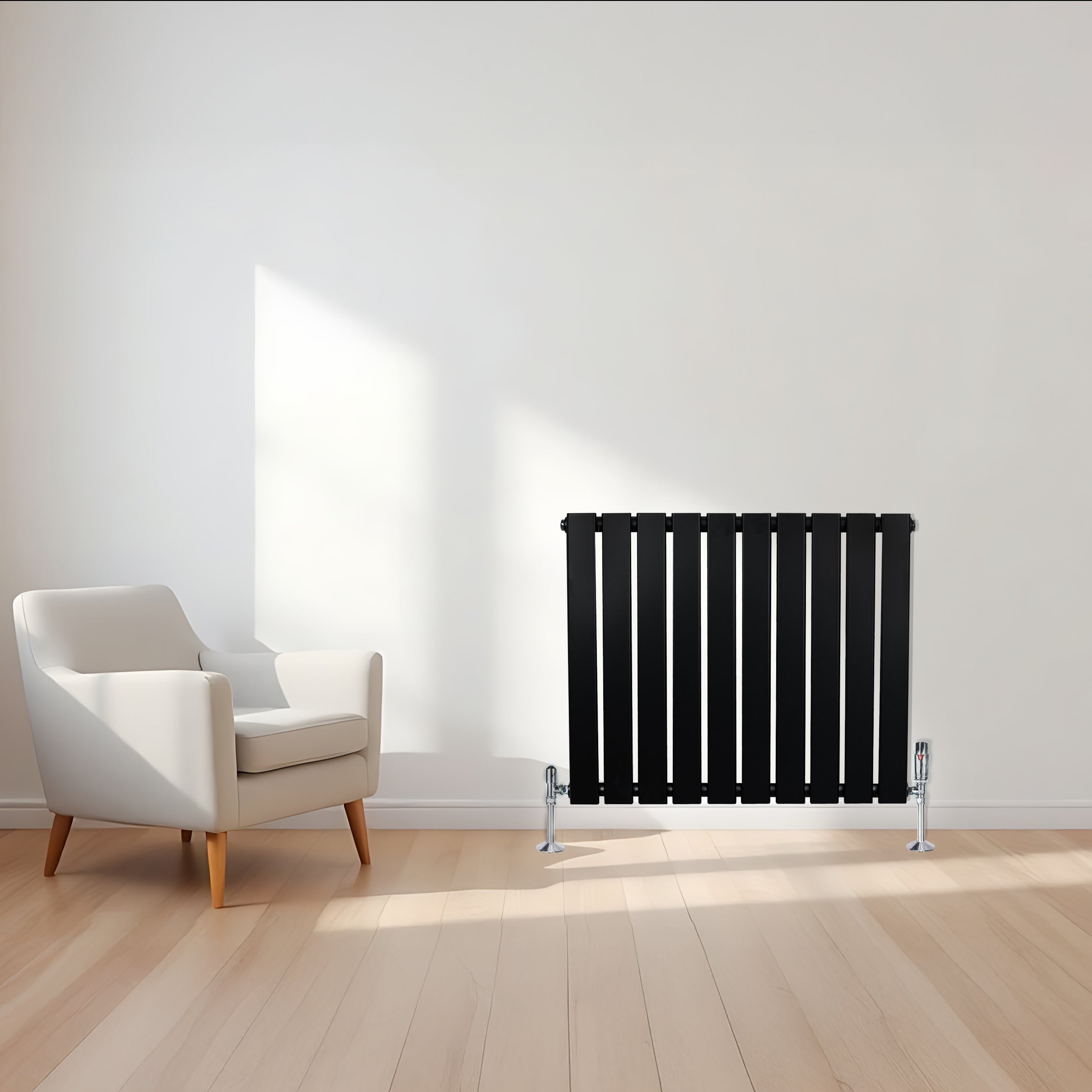 Radiatore Orizzontale 600 x 700 mm con Valvole TRV Nero