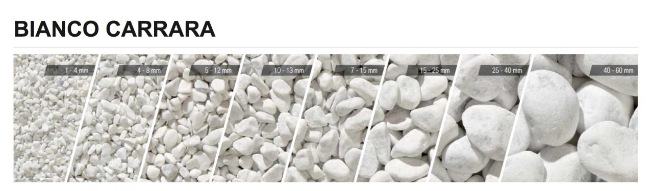 10 Sacchi da 25kg di Ciottoli marmo Bianco Carrara 40/60 mm sassi pietre