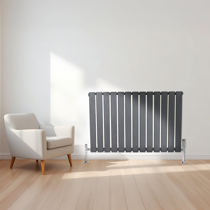Radiatore Orizzontale 600 x 910 mm con Valvole TRV Grigio Antracite