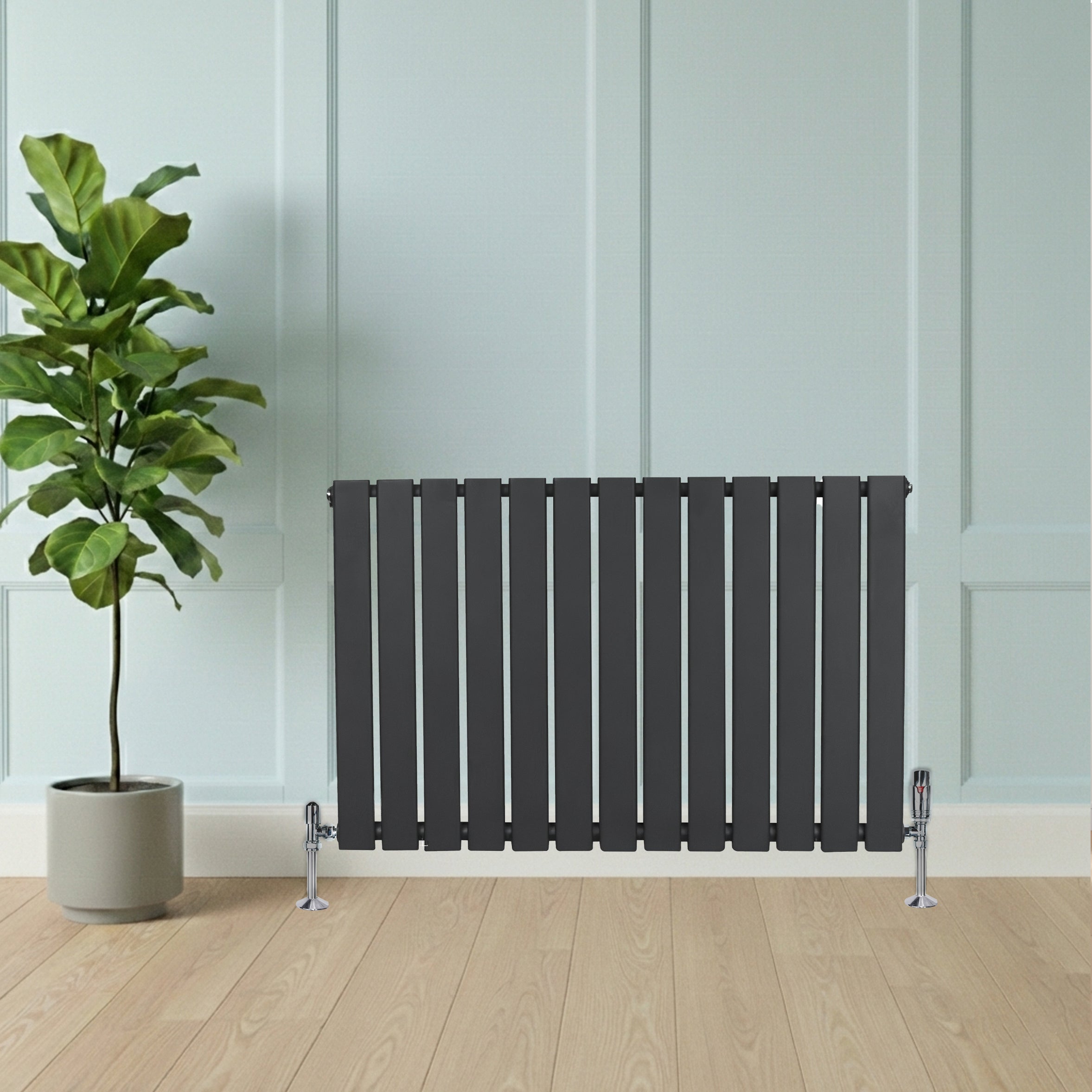 Radiatore Orizzontale 600 x 910 mm con Valvole TRV Grigio Antracite