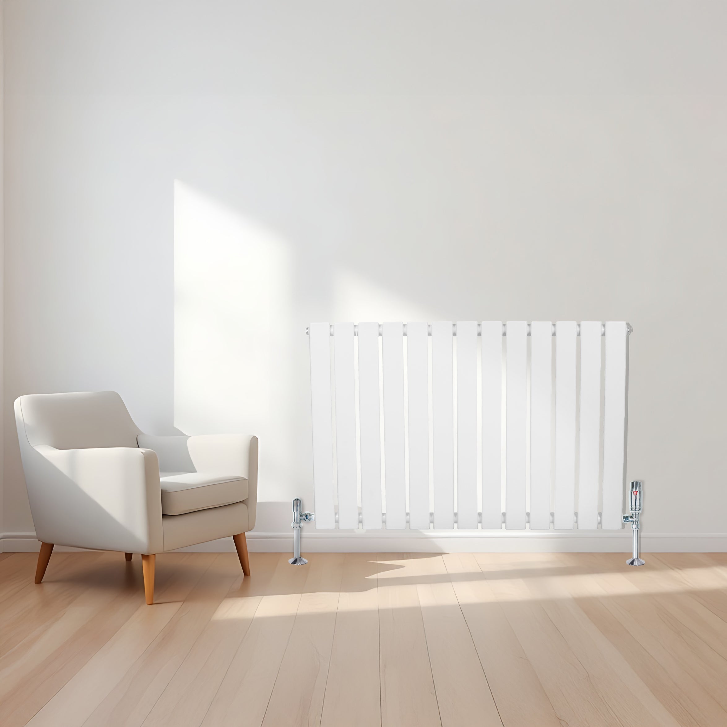 Radiatore Orizzontale 600 x 910 mm con Valvole TRV Bianco