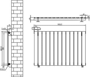Radiatore Orizzontale 600 x 910 mm con Valvole TRV Bianco