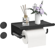 Sostegno per carta igienica senza perforazione - Support per rotoli WC autoadesivo con pannello - Acciaio inossidabile - Nero - Ideale per Bagno e Cucina