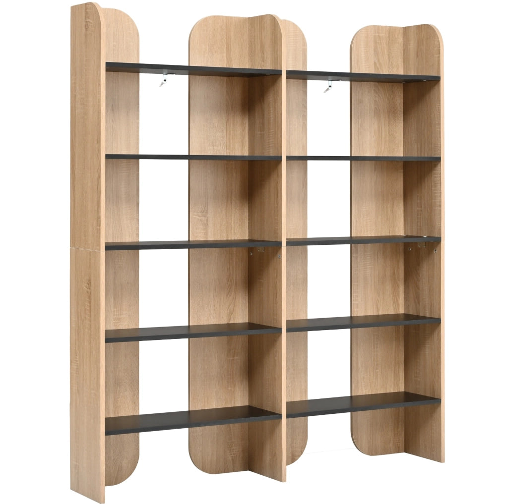 Libreria aperta 5 ripiani 135x25x160 cm naturale e nera