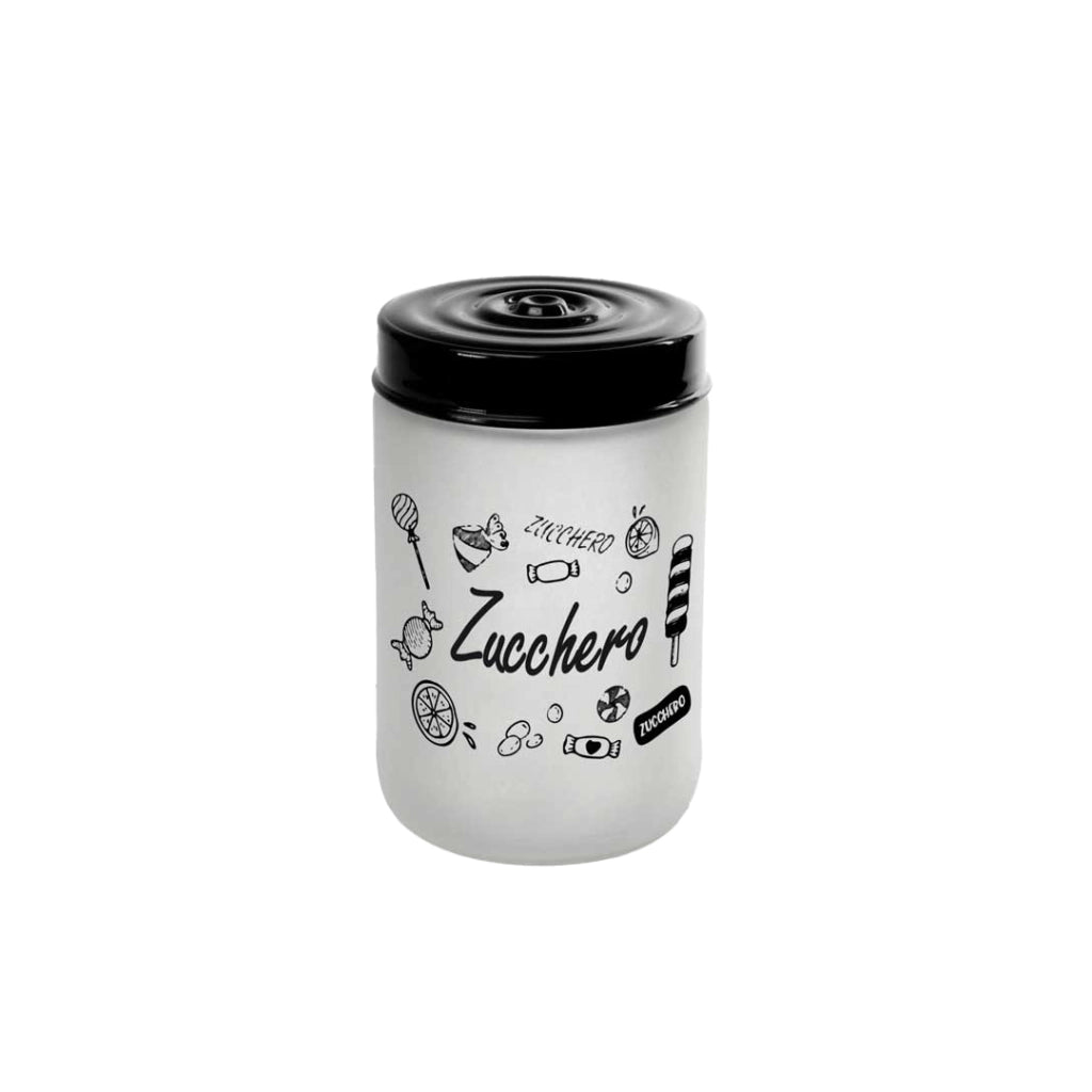 BARATTOLO IN VETRO SATINATO TOP NERO DA 660 ML 15 CM PER ZUCCHERO