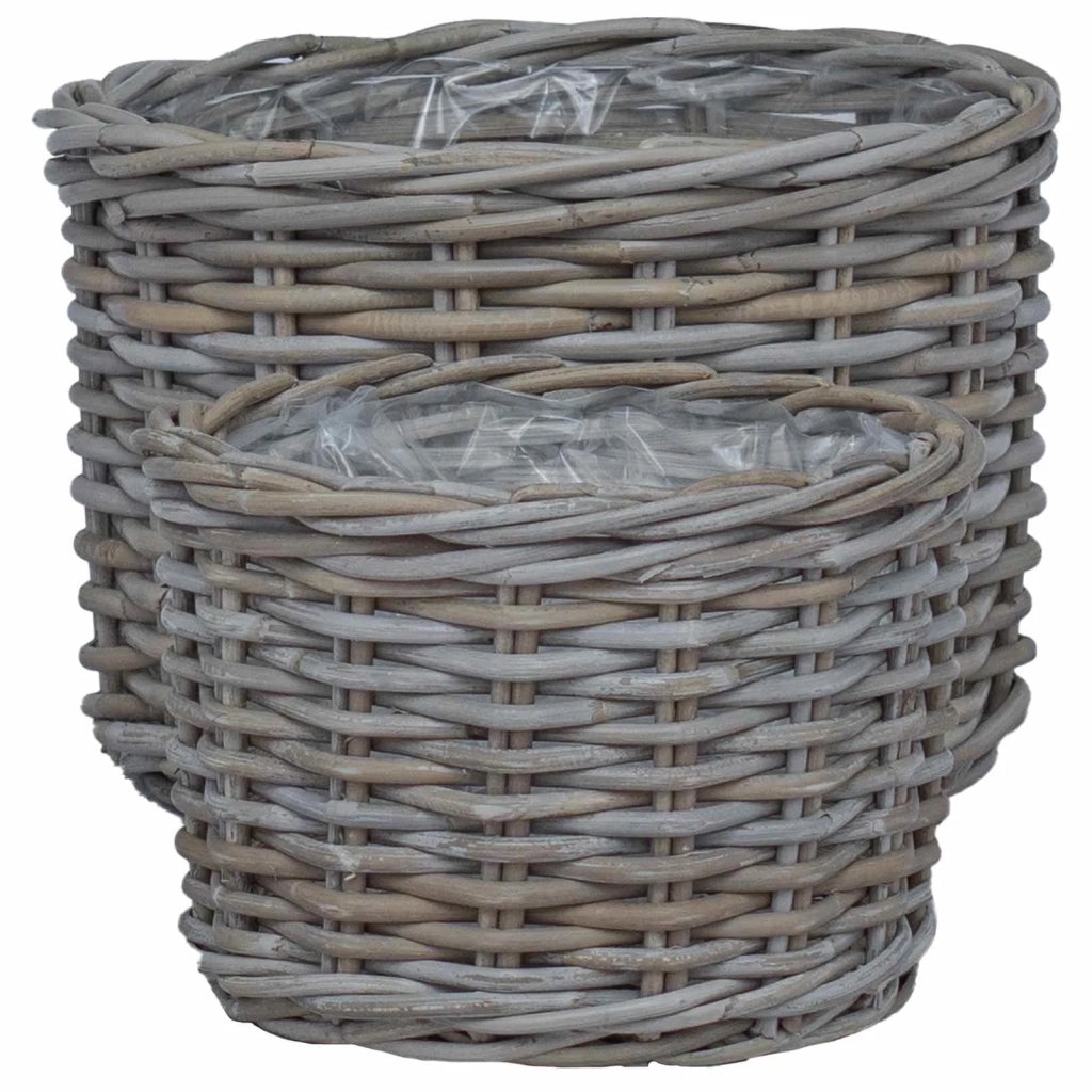Cestino per Piante con archiviazione 2 pcs Grigio Rattan Kubu 42020961