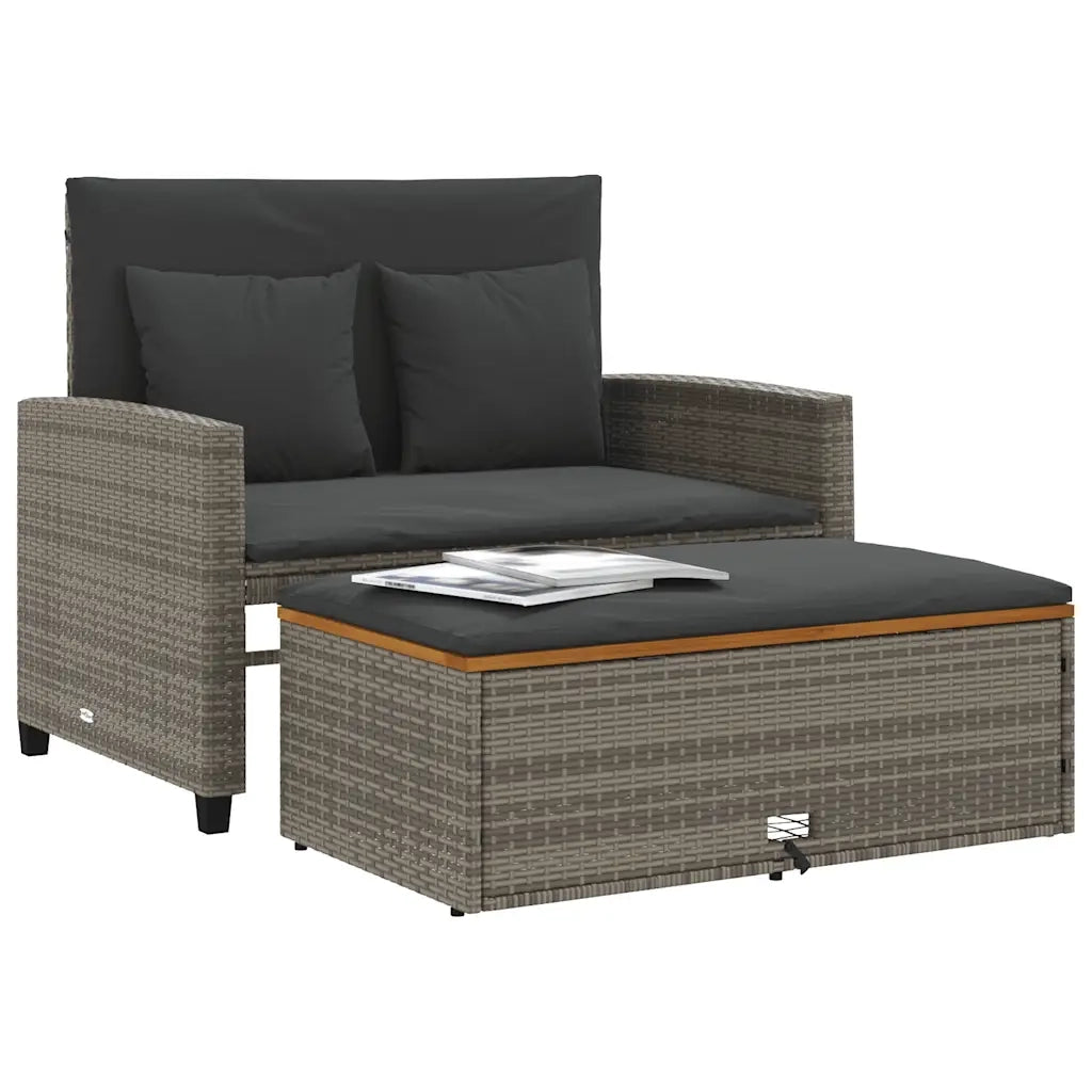 Divano Giardino con Cuscini 2 Posti Grigio in Polyrattan Acacia 365142