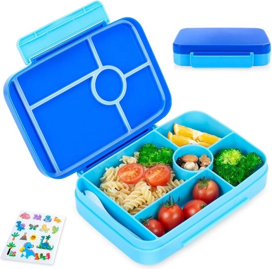 Bento-box per bambini con divisori, 1050 ml, contenitore per pasti senza chiusura ermetica, scatola per bambini, senza chiusura ermetica, con 5 divisori, scatola per snack, contenitore per pasti per bambini, resistente a microonde e lavastoviglie.